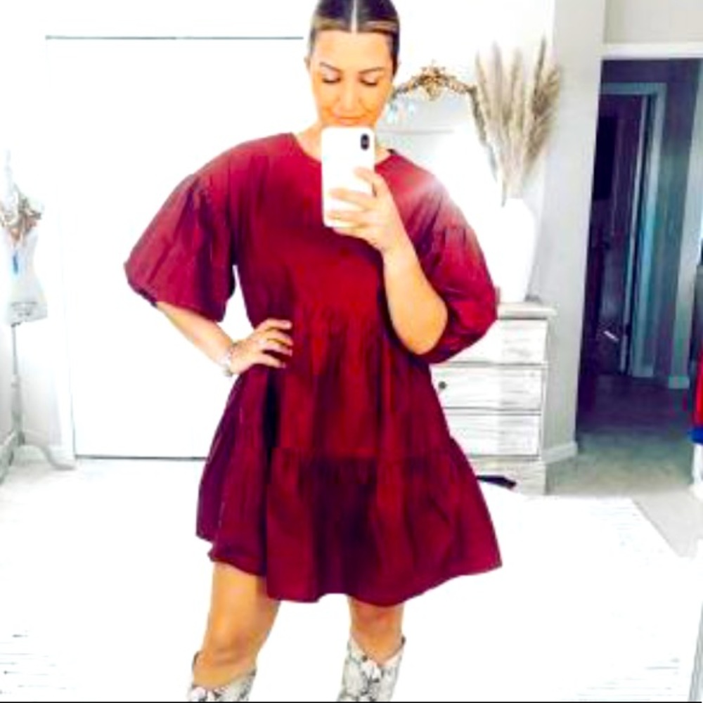 Women's Puff Short Sleeve Tiered Dress - A New Day